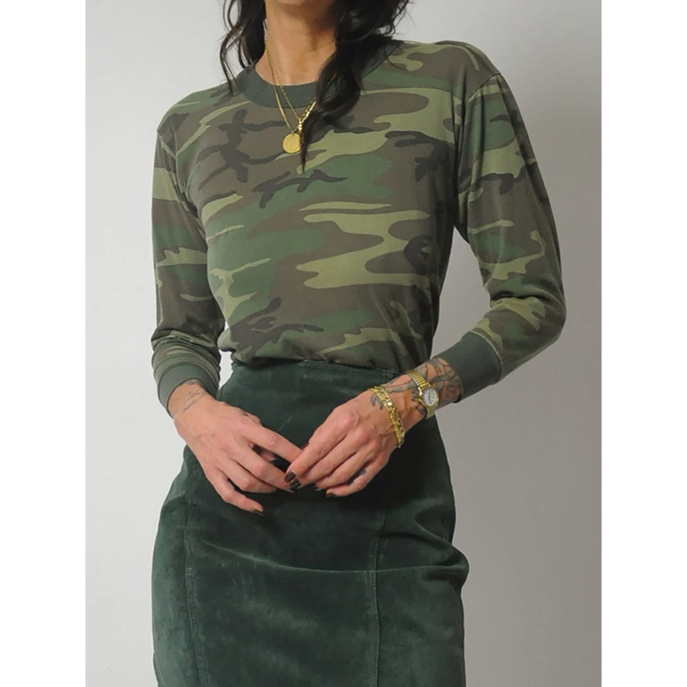 Vintage 1980s Thin Camo Long Sleeve Tee - Size XS-S